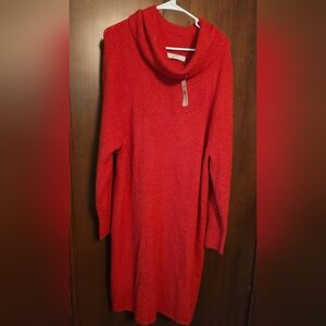 Cozy Red Cowl Neck Sweater Dress